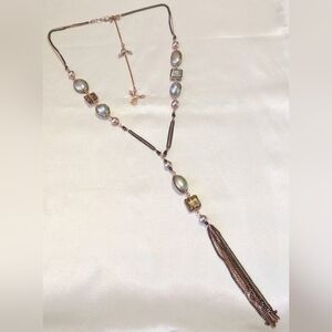 Fabulous Nakamol Mixed Media Fringe Tassel Necklace Pearls Crystals Rose Gold